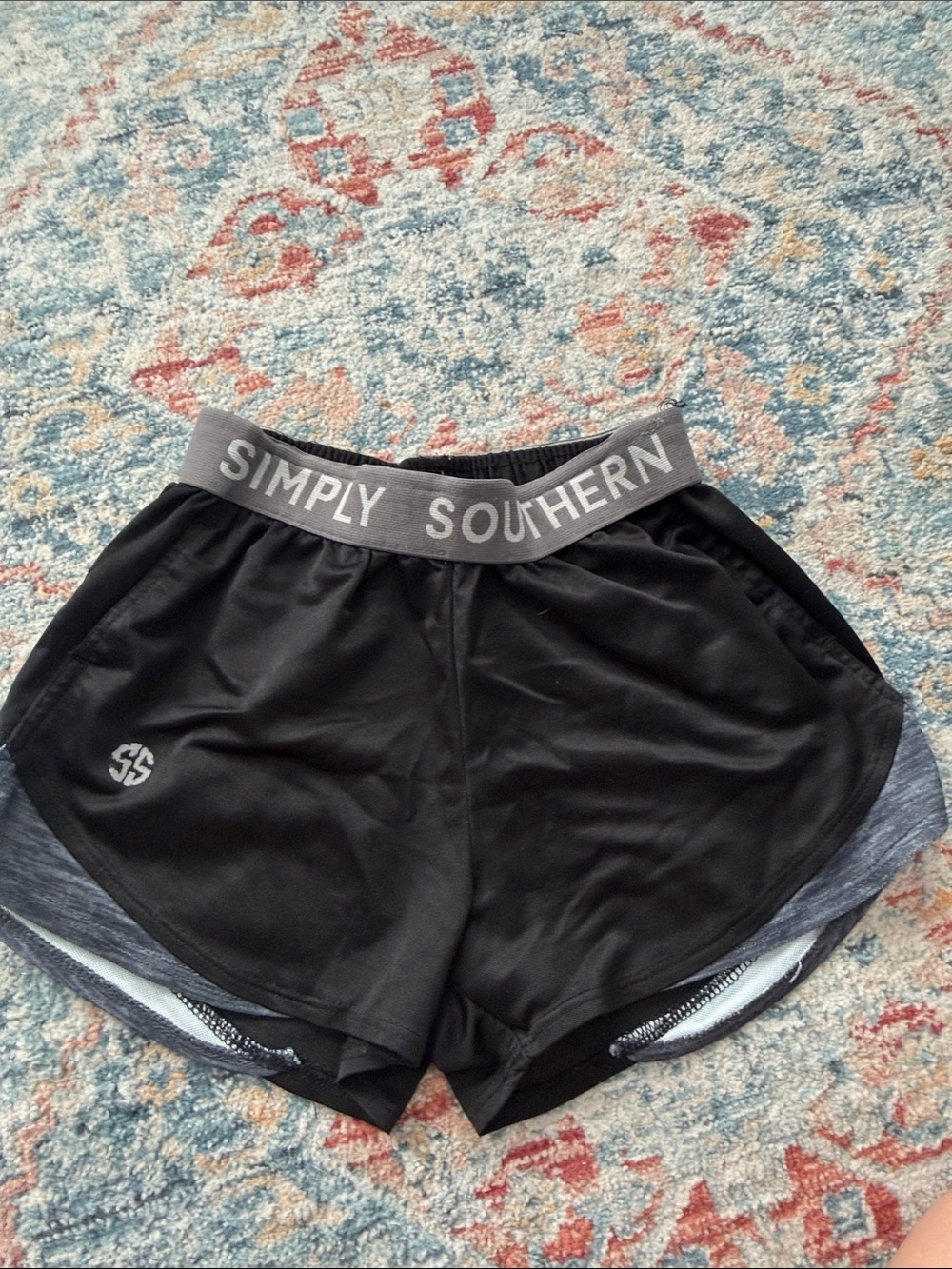 Simply Southern Black Athletic Shorts with Gray Waistband